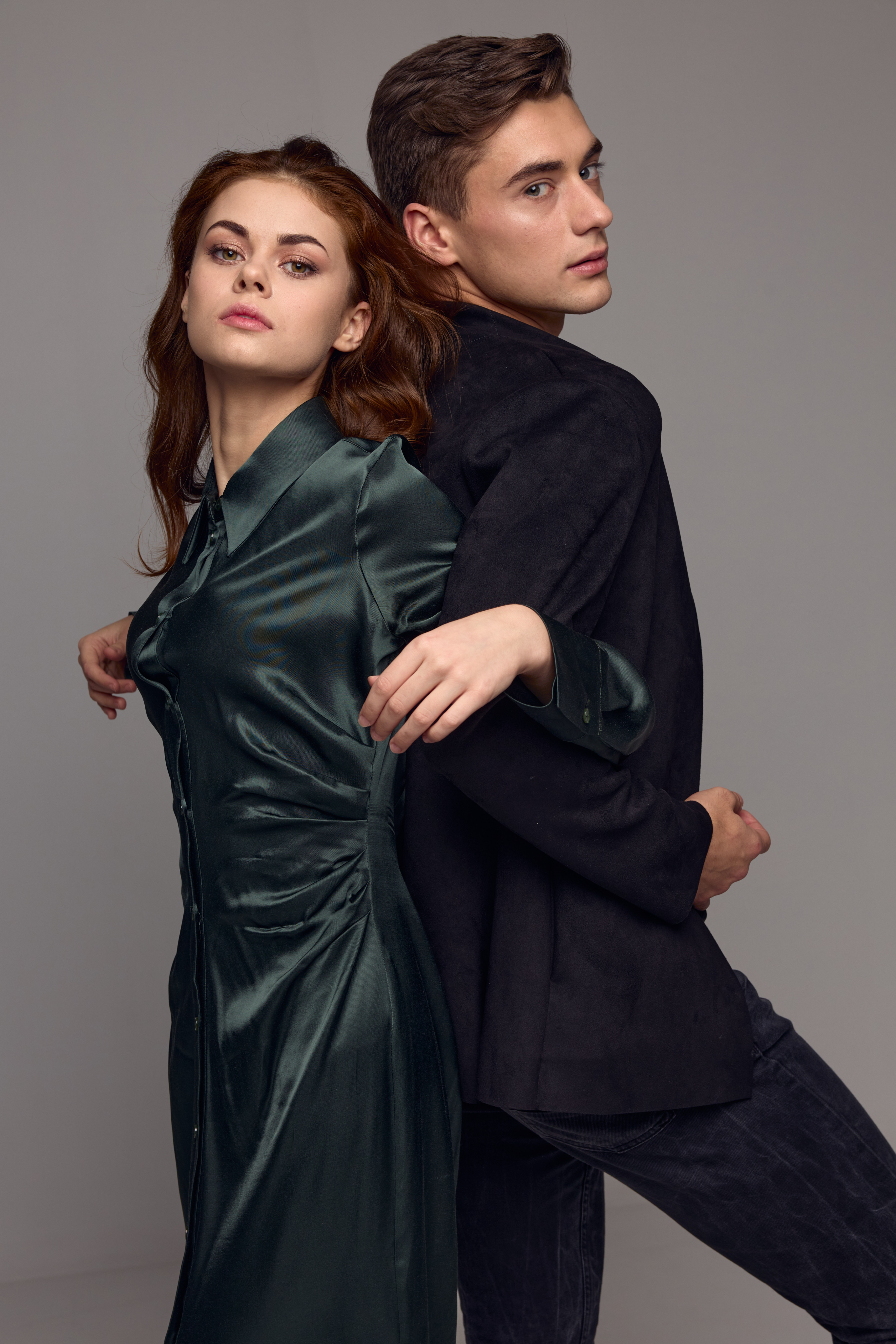 male and female models standing together